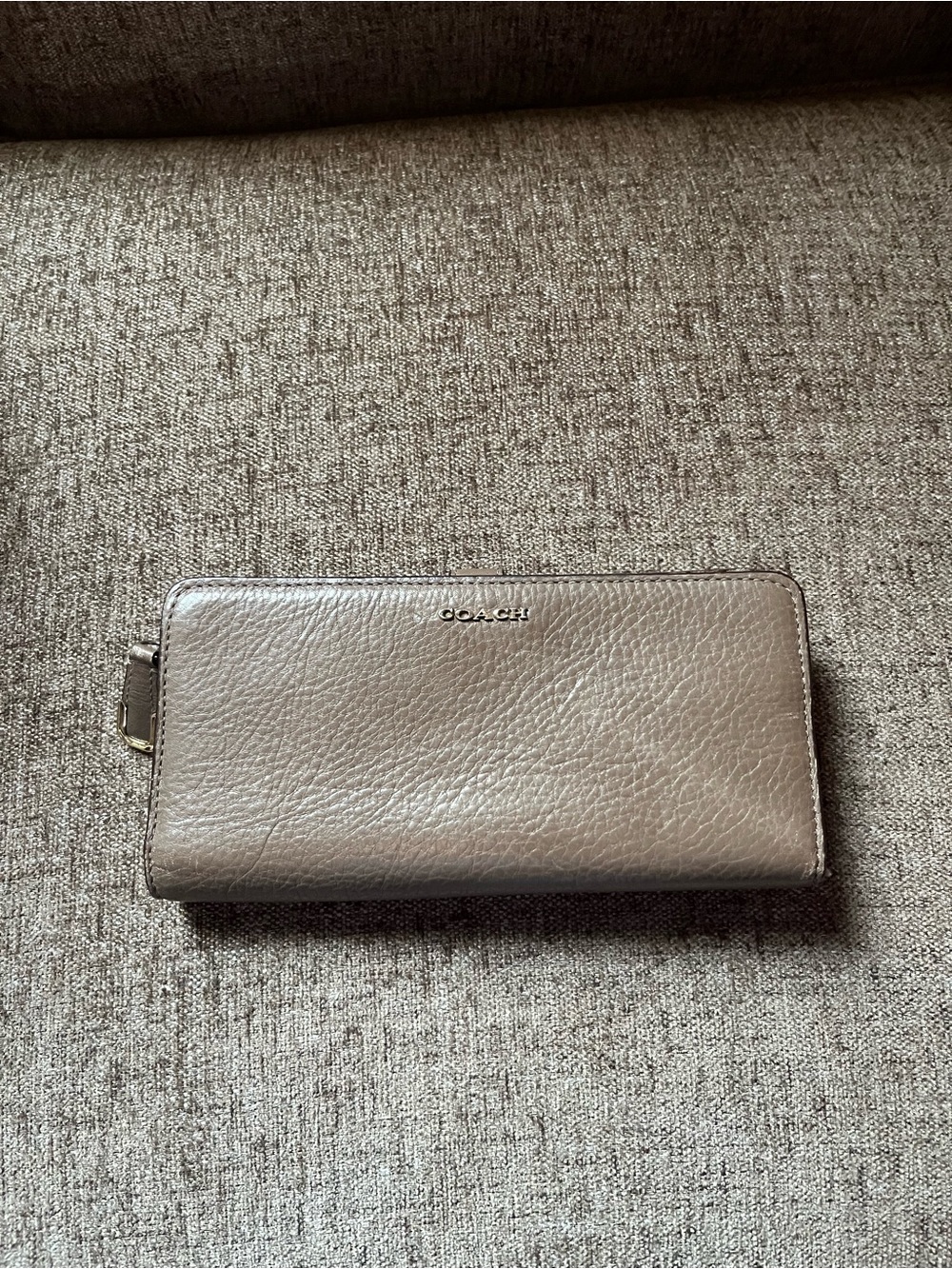 Coach Metallic Taupe Leather Zip-Around Wallet